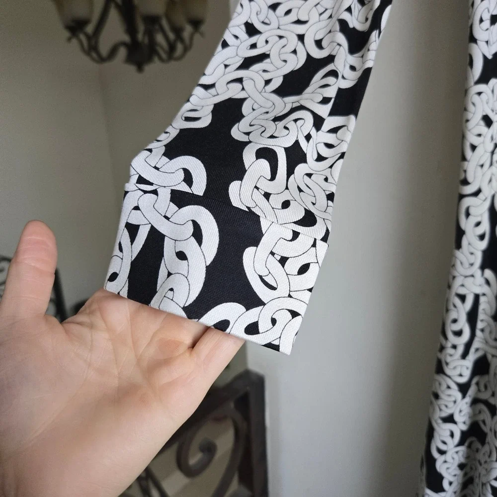 Vtg Diane von Furstenberg 6 Wrap Dress Womens Black White Excellent Silk Chain